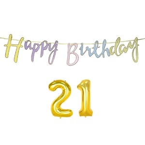 21st happy birthday decoration kit multicolour for 21 year old boys girls men with number twenty-one decorations decor items item set combo reusable cursive banner