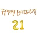 21st Happy Birthday Decoration Kit Rose Gold for 21 Year Old Boys Girls Women with Number Twenty-one Decorations Decor Celebration Items Item Set Combo Reusable Cursive Banner