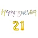 21st Happy Birthday Decoration Kit Multicolour for 21 Year Old Boys Girls Men with Number Twenty-one Decorations Decor Items Item Set Combo Reusable Cursive Banner
