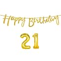 21st Happy Birthday Decoration Kit Golden for 21 Year Old Boys Girls Women with Number Twenty-one Decorations Decor Celebration Items Item Set Combo Reusable Cursive Banner