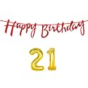 21st Happy Birthday Decoration Kit Red for 21 Year Old Boys Girls Women with Number Twenty-one Decorations Decor Celebration Items Item Set Combo Reusable Cursive Banner