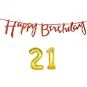 21st Happy Birthday Decoration Kit Orange for 21 Year Old Boys Girls Men with Number Twenty-one Decorations Decor Celebration Items Item Set Combo Reusable Cursive Banner