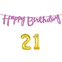 21st Happy Birthday Decoration Kit Dark Pink for 21 Year Old Boys Girls Women with Number Twenty-one Decorations Decor Celebration Items Item Set Combo Reusable Cursive Banner