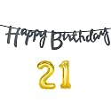 21st Happy Birthday Decoration Kit Black for 21 Year Old Boys Girls Men with Number Twenty-one Decorations Decor Celebration Items Item Set Combo Reusable Cursive Banner