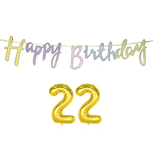 22nd happy birthday decoration kit multicolour for 22 year old boys girls men with number twenty-two decorations decor items item set combo reusable cursive banner
