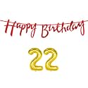 22nd Happy Birthday Decoration Kit Red for 22 Year Old Boys Girls Women with Number Twenty-two Decorations Decor Celebration Items Item Set Combo Reusable Cursive Banner