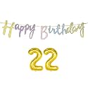 22nd Happy Birthday Decoration Kit Multicolour for 22 Year Old Boys Girls Men with Number Twenty-two Decorations Decor Items Item Set Combo Reusable Cursive Banner