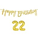 22nd Happy Birthday Decoration Kit Golden for 22 Year Old Boys Girls Women with Number Twenty-two Decorations Decor Celebration Items Item Set Combo Reusable Cursive Banner