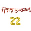 22nd Happy Birthday Decoration Kit Orange for 22 Year Old Boys Girls Men with Number Twenty-two Decorations Decor Celebration Items Item Set Combo Reusable Cursive Banner