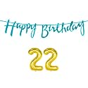 22nd Happy Birthday Decoration Kit Blue for 22 Year Old Boys Girls Men with Number Twenty-two Decorations Decor Celebration Items Item Set Combo Reusable Cursive Banner