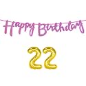 22nd Happy Birthday Decoration Kit Dark Pink for 22 Year Old Boys Girls Women with Number Twenty-two Decorations Decor Celebration Items Item Set Combo Reusable Cursive Banner