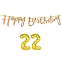 22nd Happy Birthday Decoration Kit Rose Gold for 22 Year Old Boys Girls Women with Number Twenty-two Decorations Decor Celebration Items Item Set Combo Reusable Cursive Banner