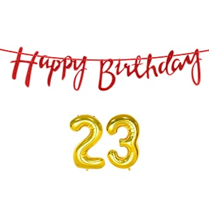 23rd happy birthday decoration kit red for 23 year old boys girls women with number twenty-three decorations decor celebration items item set combo reusable cursive banner