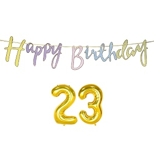 23rd happy birthday decoration kit multicolour for 23 year old boys girls men with number twenty-three decorations decor items item set combo reusable cursive banner
