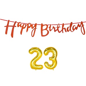 23rd happy birthday decoration kit orange for 23 year old boys girls men with number twenty-three decorations decor celebration items item set combo reusable cursive banner