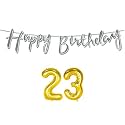 23rd Happy Birthday Decoration Kit Silver for 23 Year Old Boys Girls Women with Number Twenty-three Decorations Decor Celebration Items Item Set Combo Reusable Cursive Banner
