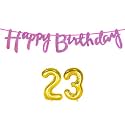 23rd Happy Birthday Decoration Kit Dark Pink for 23 Year Old Boys Girl Women with Number Twenty-three Decorations Decor Celebration Items Item Set Combo Reusable Cursive Banner