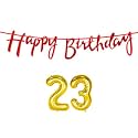 23rd Happy Birthday Decoration Kit Red for 23 Year Old Boys Girls Women with Number Twenty-three Decorations Decor Celebration Items Item Set Combo Reusable Cursive Banner