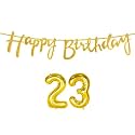 23rd Happy Birthday Decoration Kit Golden for 23 Year Old Boys Girls Women with Number Twenty-three Decorations Decor Celebration Items Item Set Combo Reusable Cursive Banner
