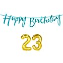 23rd Happy Birthday Decoration Kit Blue for 23 Year Old Boys Girls Men with Number Twenty-three Decorations Decor Celebration Items Item Set Combo Reusable Cursive Banner