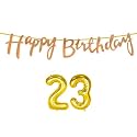 23rd Happy Birthday Decoration Kit Rose Gold for 23 Year Old Boys Girl Women with Number Twenty-three Decorations Decor Celebration Items Item Set Combo Reusable Cursive Banner