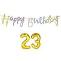 23rd Happy Birthday Decoration Kit Multicolour for 23 Year Old Boys Girls Men with Number Twenty-three Decorations Decor Items Item Set Combo Reusable Cursive Banner
