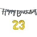 23rd Happy Birthday Decoration Kit Black for 23 Year Old Boys Girls with Number Twenty-three Decorations Decor Celebration Items Item Set Combo Reusable Cursive Banner