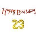23rd Happy Birthday Decoration Kit Orange for 23 Year Old Boys Girls Men with Number Twenty-three Decorations Decor Celebration Items Item Set Combo Reusable Cursive Banner