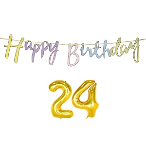 24th happy birthday decoration kit multicolour for 24 year old boys girls men with number twenty-four decorations decor items item set combo reusable cursive banner