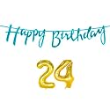 24th Happy Birthday Decoration Kit Blue for 24 Year Old Boys Girls Men with Number Twenty-four Decorations Decor Celebration Items Item Set Combo Reusable Cursive Banner
