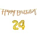 24th Happy Birthday Decoration Kit Rose Gold for 24 Year Old Boys Girls Women with Number Twenty-four Decorations Decor Celebration Items Item Set Combo Reusable Cursive Banner