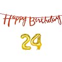 24th Happy Birthday Decoration Kit Orange for 24 Year Old Boys Girls with Number Twenty-four Decorations Decor Celebration Items Item Set Combo Reusable Cursive Banner