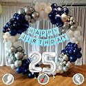 25th Birthday Decoration Items for Blue and White Theme Combination for Boys Girls | 50 Pcs Blue White Silver Balloon | Blue Birthday Banner | Balloon Pump | Arch Tape | Glue Dots