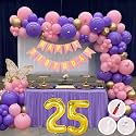 25th Birthday Decoration Items for Pink and Purple Theme Combination for Girls Princes | 50 Pcs Pink Purple Gold Balloon | Pink Birthday Banner | Balloon Pump | Arch Tape | Glue Dots