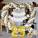 25th Birthday Decoration Items for Golden and White Theme Combination for Boys Girls | 50 Pcs Gold White Balloon | White Birthday Banner | Balloon Pump | Arch Tape | Glue Dots