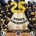 25th Birthday Decoration Items for Black and Gold Theme Combination for Boys Girls | 50 Pcs Black Gold Balloon | Black Birthday Banner | Balloon Pump | Arch Tape | Glue Dots
