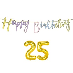 25th happy birthday decoration kit multicolour for 25 year old boys girls men with number twenty-five decorations decor items item set combo reusable cursive banner
