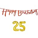 25th Happy Birthday Decoration Kit Orange for 25 Year Old Boys Girls with Number Twenty-five Decorations Decor Celebration Items Item Set Combo Reusable Cursive Banner