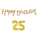 25th Happy Birthday Decoration Kit Rose Gold for 25 Year Old Boys Girls Women with Number Twenty-five Decorations Decor Celebration Items Item Set Combo Reusable Cursive Banner