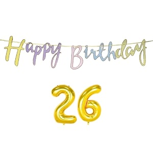 26th happy birthday decoration kit multicolour for 26 year old boys girls men with number twenty-six decorations decor items item set combo reusable cursive banner