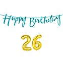 26th Happy Birthday Decoration Kit Blue for 26 Year Old Boys Girls Men with Number Twenty-six Decorations Decor Celebration Items Item Set Combo Reusable Cursive Banner