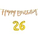 26th Happy Birthday Decoration Kit Rose Gold for 26 Year Old Boys Girls Women with Number Twenty-six Decorations Decor Celebration Items Item Set Combo Reusable Cursive Banner