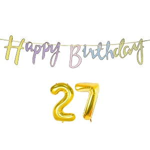 27th happy birthday decoration kit multicolour for 27 year old boys girls men with number twenty-seven decorations decor items item set combo reusable cursive banner