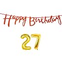 27th Happy Birthday Decoration Kit Orange for 27 Year Old Boys Girls Men with Number Twenty-seven Decorations Decor Celebration Items Item Set Combo Reusable Cursive Banner