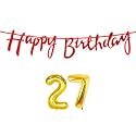 27th Happy Birthday Decoration Kit Red for 27 Year Old Boys Girls Women with Number Twenty-seven Decorations Decor Celebration Items Item Set Combo Reusable Cursive Banner