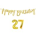 27th Happy Birthday Decoration Kit Golden for 27 Year Old Boys Girls Women with Number Twenty-seven Decorations Decor Celebration Items Item Set Combo Reusable Cursive Banner