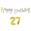 27th Happy Birthday Decoration Kit Multicolour for 27 Year Old Boys Girls Men with Number Twenty-seven Decorations Decor Items Item Set Combo Reusable Cursive Banner