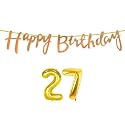 27th Happy Birthday Decoration Kit Rose Gold for 27 Year Old Boys Girl Women with Number Twenty-seven Decorations Decor Celebration Items Item Set Combo Reusable Cursive Banner