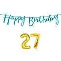 27th Happy Birthday Decoration Kit Blue for 27 Year Old Boys Girls Men with Number Twenty-seven Decorations Decor Celebration Items Item Set Combo Reusable Cursive Banner