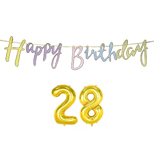 28th happy birthday decoration kit multicolour for 28 year old boys girls men with number twenty-eight decorations decor items item set combo reusable cursive banner